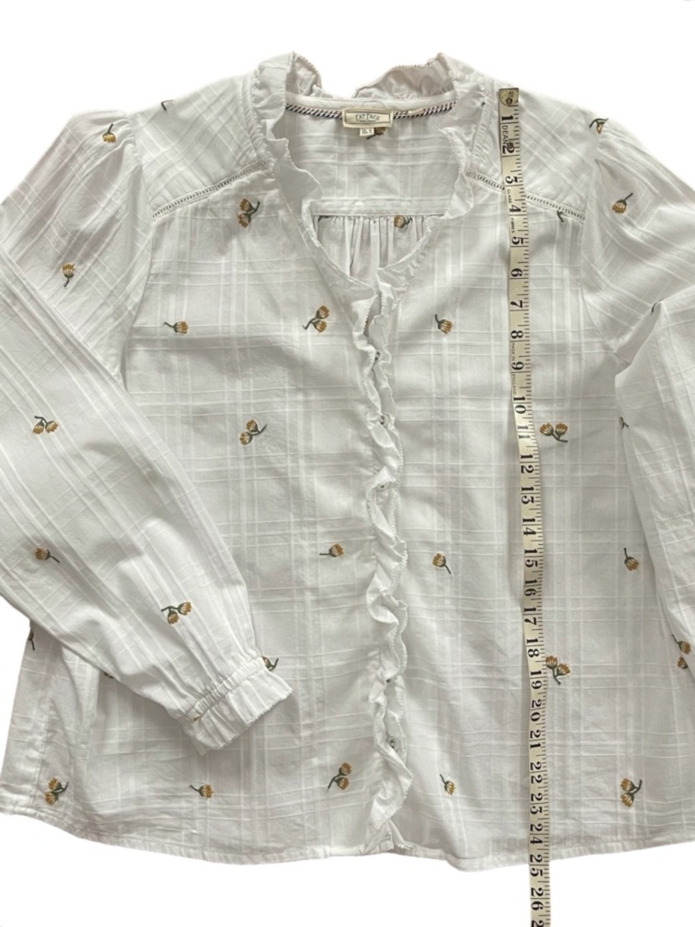 Fat Face White Ruffle-Front Floral Button-Up Blouse - Picture 7 of 8